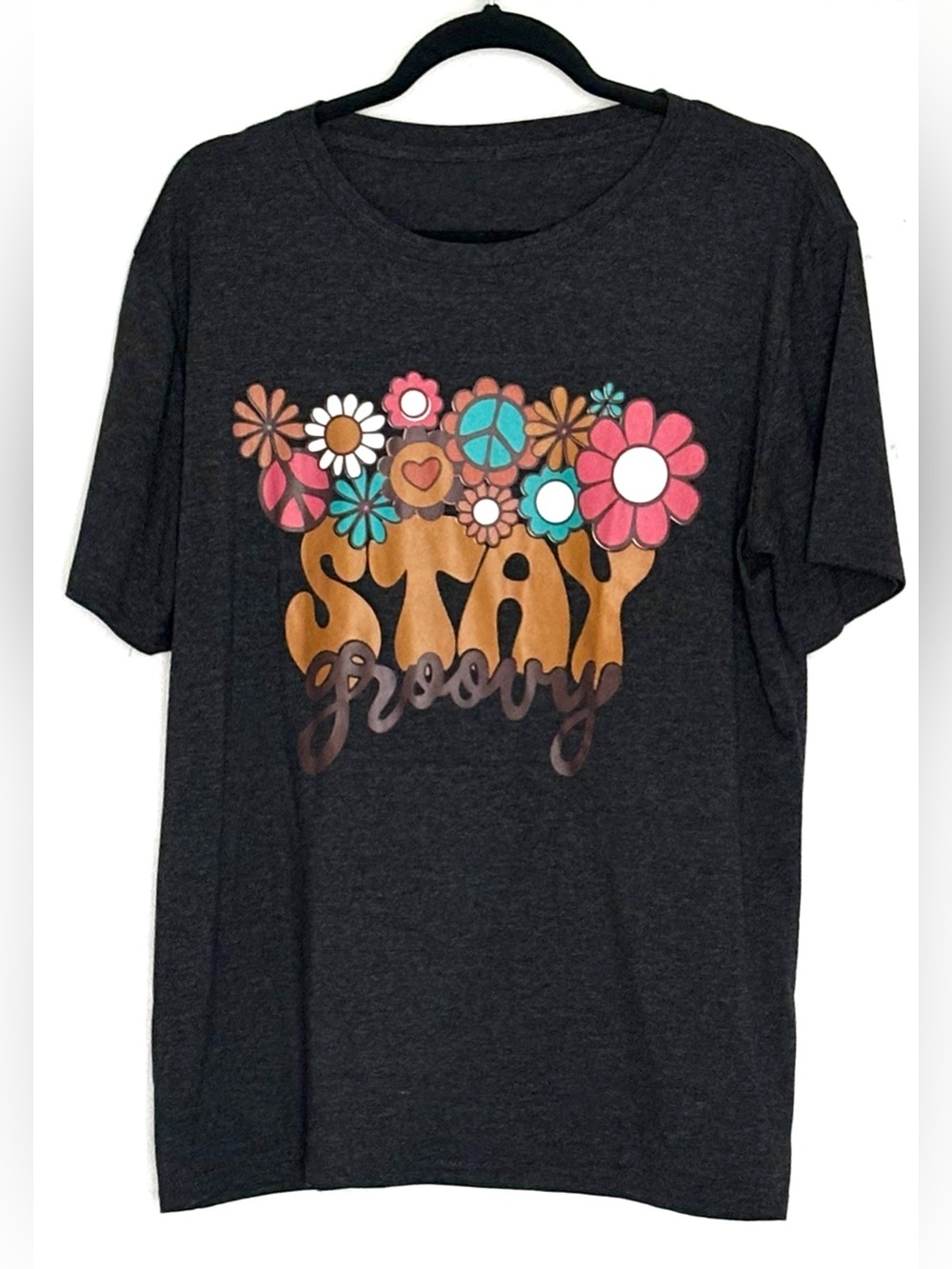 Meesheep Stay Groovy Graphic T-Shirt Charcoal Gray Size L